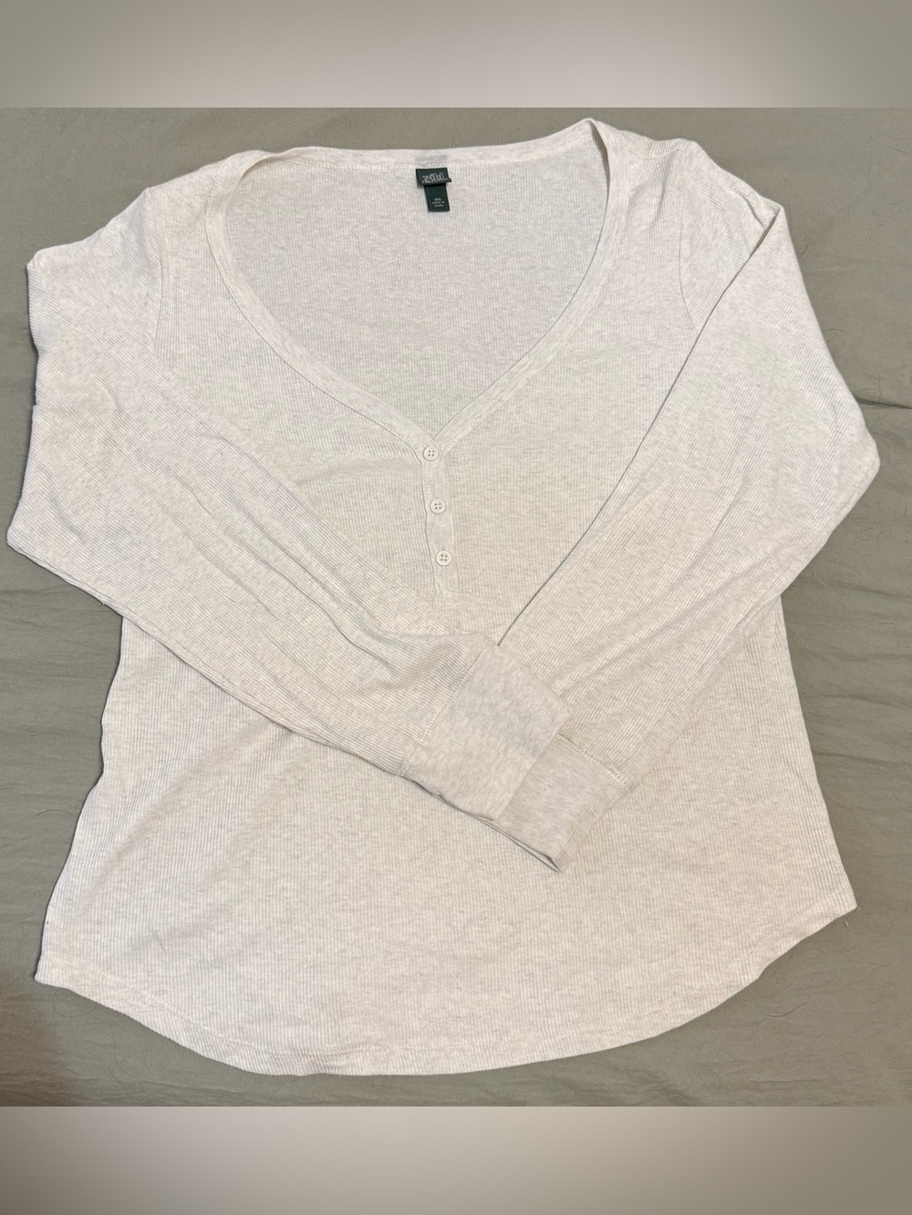 wild fable Light Beige Ribbed Henley Long Sleeve Top